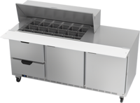 Beverage-Air 72-Inch Three-Section Mega Top Refrigerated Prep Table with 18-Pan Top, 2 Doors, and 2 Drawers