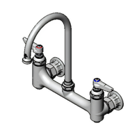 T&S Brass Low-Lead Wall-Mount Faucet with 5-3/4 Inch Swivel Gooseneck Spout, 8 Inch Adjustable Centers
