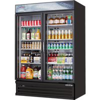 Everest Refrigeration Two-Section Reach-In Glass Door Merchandiser Refrigerator, 50 Cu. Ft., Bottom Mount, Black Exterior
