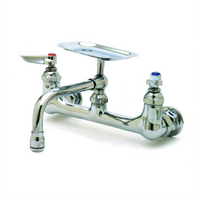 T&S Brass Wall Mount 8-Inch Centers Double Pantry Mixing Faucet with 6-Inch Swing Nozzle and Soap Dish