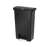Rubbermaid Commercial Slim Jim 13 Gallon Black Resin Step-On Trash Can with Hinged Lid
