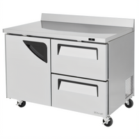 Turbo Air Super Deluxe 48-Inch Worktop Refrigerator with 1 Door and 2 Drawers, 12 Cu. Ft., Stainless Steel, Self-Cleaning Condenser