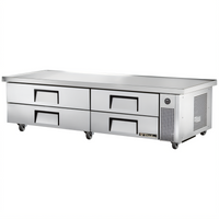 True 4-Drawer Refrigerated Chef Base with 86-1/4 Inch Stainless Steel Top, Self-Contained Side-Mounted Refrigeration