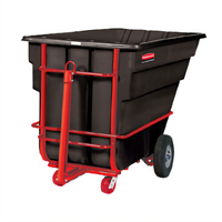 Rubbermaid Commercial Heavy Duty Towable Tilt Truck, 1-1/2 Cubic Yard, Black, Pneumatic Wheels