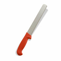 Crestware 10-Inch Serrated Slicer Knife with Red Polypropylene Handle