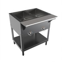 BK Resources ST-SW-2 2-Pan Electric Steam Table with Sealed Wells, Open Shelf Base, and Cutting Board Shelf