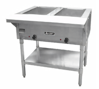 33-Inch Stationary Electric 2-Well Open Well Steam Table with Cutting Board and Undershelf