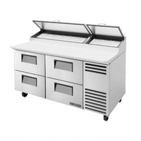 True 67-Inch 2-Section Pizza Prep Table with 4 Drawers and Self-Contained Side-Mounted Refrigeration