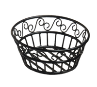 Decorative Black Wrought Iron Round Bread Basket, 8 Inch Diameter x 3 Inch High