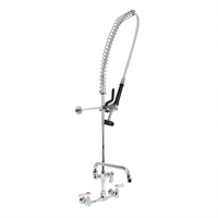 BK Resources WorkForce Lead-Free 8-Inch Splash Mount Pre-Rinse Assembly with Add-On Faucet and 8-Inch Swing Spout