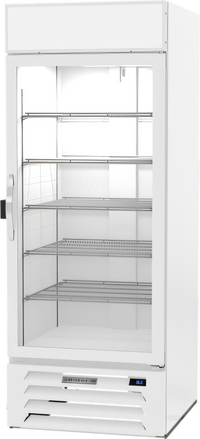 MarketMax White Reach-In Glass Door Refrigerated Merchandiser with Electronic Smart Lock, 25.97 Cu. Ft.