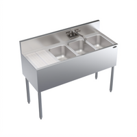 Krowne Royal Series Three-Compartment Underbar Sink Unit with Left Drainboard, 48 x 19 Inches