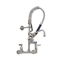 T&S Brass Mini Pre-Rinse Unit with 8 Inch Wall-Mount Mixing Faucet, 6 Inch Swing Nozzle, and 24 Inch Hose