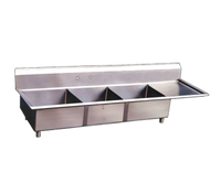 3-Compartment Pot Sink with Right-Hand Drainboard, 18-Gauge 304 Stainless Steel