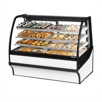 Dry Curved-Glass Pastry Display Case with Glass Ends, 59-1/4 Inch, Stainless Steel Exterior, White Interior