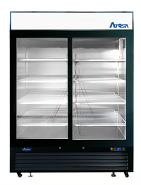 Atosa Two-Section Sliding Glass Door Refrigerator Merchandiser, 44.9 Cu. Ft., Bottom-Mounted Self-Contained