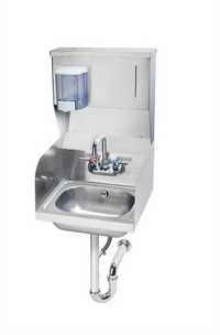 Krowne HS-33 Wall Mounted Stainless Steel Hand Sink with Soap & Towel Dispenser, Side Splashes, and Faucet