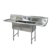 BK Resources Two-Compartment Stainless Steel Sink with Left and Right Drainboards, 18 x 18 x 14-Inch Bowls