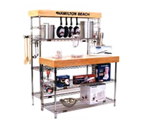 Eagle Retail Display Workstation with Birch Wood Tops, 4 Chrome Wire Overshelves, and 2 Chrome Undershelves