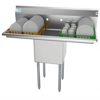 KoolMore 45-Inch One-Compartment Commercial Stainless Steel Sink with Dual Drainboards and Backsplash