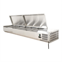 Omcan Refrigerated Countertop Topping Rail with Stainless Steel Cover, 78 Inch, 9-Pan Capacity for 1/3 Size Pans