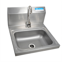 BK Resources Wall-Mount Hand Sink with Sensor Faucet, 14 x 10 x 5-Inch Bowl, 304 Stainless Steel