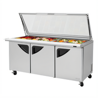 Turbo Air Super Deluxe Three-Section Mega Top Refrigerated Sandwich/Salad Prep Table with Glass Lids, 30-Pan