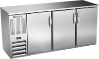 Beverage-Air 72-Inch Three-Section Shallow-Depth Food-Rated Back Bar Refrigerator with Solid Doors