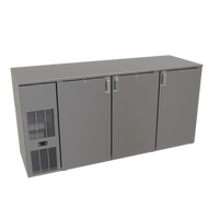 Glastender C1FB72 One-Zone Front-Serviced Bar Profile Back Bar Cooler, 72 Inch, Three-Section, Self-Contained, Stainless Top, Black Exterior