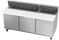 Beverage-Air 72-Inch Three-Section Sandwich Prep Table Refrigerated Counter with 17-Inch Cutting Board and 18-Pan Opening