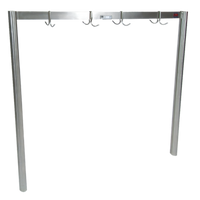 John Boos PRS2 Table-Mounted Single-Bar Stainless Steel Pot Rack with 5 Double Hooks