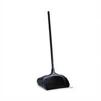 Lobby Pro Black Upright Dust Pan with Long Handle and Rear Wheels