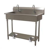 Advance Tabco 2-Station 40-Inch Freestanding Multiwash Hand Sink with Toe-Push Valves and Gooseneck Spouts