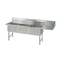 BK Resources Three Compartment 16-Gauge Stainless Steel Sink with Right Drainboard