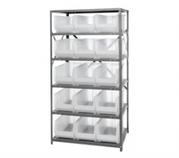 Quantum Heavy-Duty Stationary Galvanized Wire Shelving Unit, 24 x 36 x 75 Inches, with 8 Shelves and 15 Clear Bins