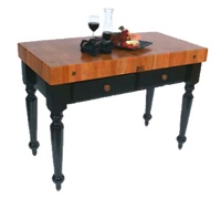 John Boos Rouge et Noir Le Rustica 48-Inch x 24-Inch American Cherry End Grain Work Table, No Shelf, 2 Drawers