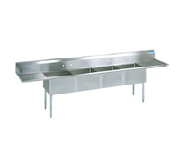 BK Resources Four Compartment Sink with Left and Right Drainboards, 100