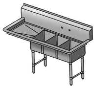 Three-Compartment Stainless Steel Convenience/Deli Sink with Left Drainboard, 44-1/2 x 19-1/2 Inches
