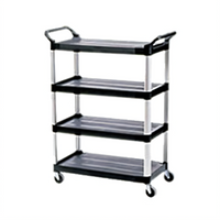 Xtra 4-Shelf Open-Side Utility Bus Cart, Black