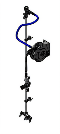 Open Stainless Steel Retractable Hose Reel Assembly with Exposed Piping and 12 Ft Hose
