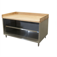 BK Resources 60-Inch Hard Maple Wood Top Chef Table with Open Front Stainless Steel Cabinet Base
