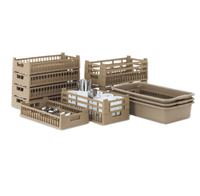 Beige Polypropylene Flatware Washing System with Soak Tubs, Racks, and Cylinders