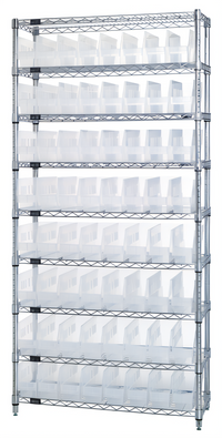 Quantum 36 Inch x 18 Inch x 74 Inch Bin Wire Shelving System with 9 Shelves and 64 Clear Bins