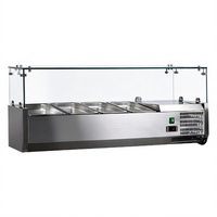 Omcan 47-Inch Countertop Refrigerated Topping Rail with Glass Sneeze Guard, 4 x 1/3 GN Pan Capacity