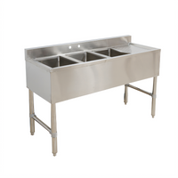 49-Inch Three-Compartment Stainless Steel Underbar Sink with Right Drainboard