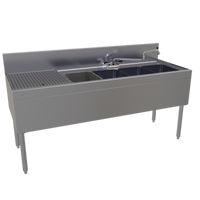 Glastender Four Compartment Underbar Sink Unit with Left Drainboard and Deck-Mount Faucet, 60