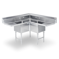 Steel Works Stainless 3-Compartment Corner Sink with Left and Right 18-Inch Drainboards