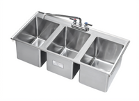 Krowne 36 Inch Three-Compartment Stainless Steel Drop-In Sink with Included 12 Inch Spout Faucet