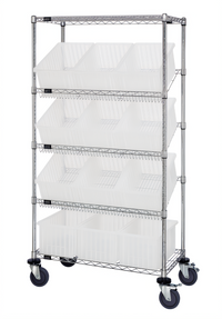 Quantum Mobile Wire Shelving Bin System with 12 Clear Bins, 36 x 18 x 63 Inches, Chrome Finish