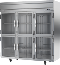 Beverage-Air Horizon Series Three-Section Half-Glass Door Reach-In Refrigerator, Top-Mounted Self-Contained, Stainless Steel, 71.52 Cu. Ft.